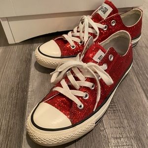 Converse All Star Red Ruby Slippers | Red Sparkle Converse | Women’s 8